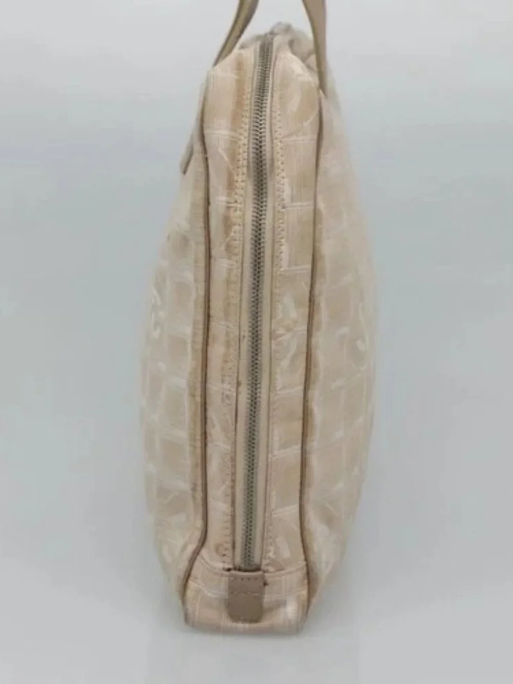 CHANEL New Travel line Hand Bag Nylon Beige CC Auth ti2897